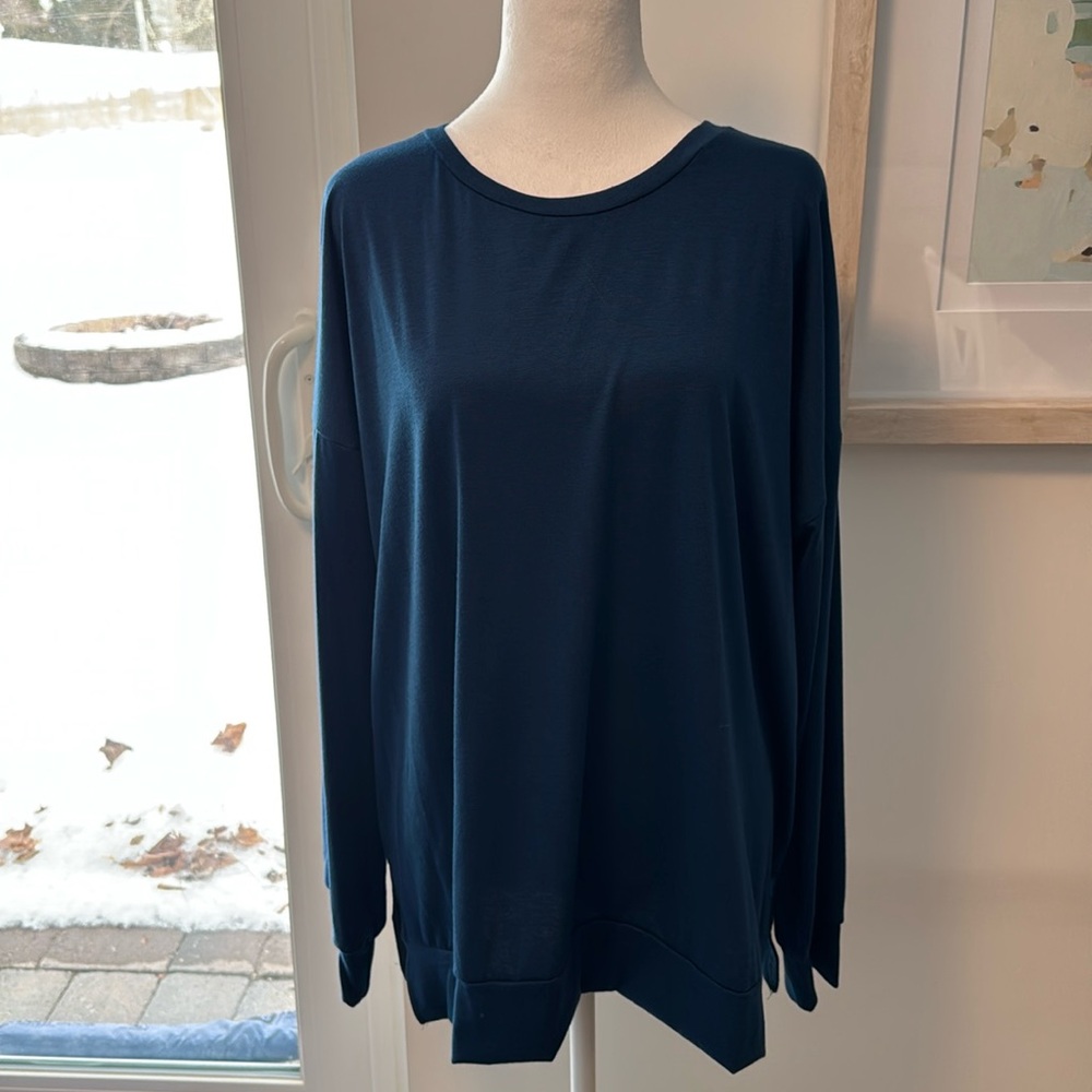Long Sleeve Navy Drop Shoulder Long Sleeve Tee Size XXL